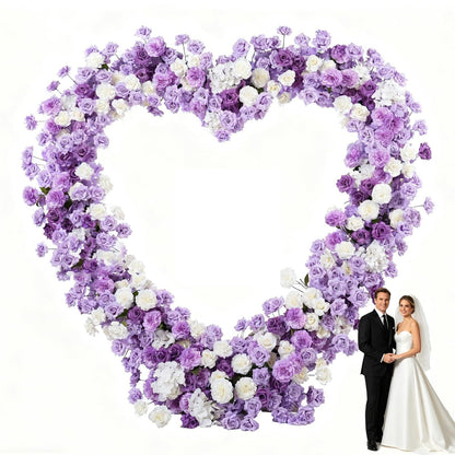 Heart Arch Stand for Proposal, Artificial Flower Heart-Shaped Arch Backdrop for Proposal, Wedding, Party Decor Decoration, Indoor & Outdoor Use with Roses (Purple+White)