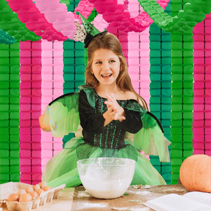 Whaline 16Pcs Halloween Party Decoration Four-Leaf Clover Hanging Banner Pink Green Paper Streamers Garland for Home Princess and Witch Party Wall Window Backdrop