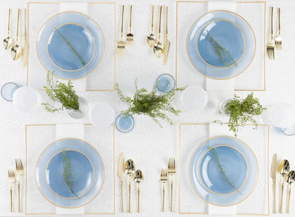 PLASTICPRO 32 Pieces Crystal Design Plastic Plates Combo Pack 7 inch and 10 inch Gold Rim Elegant Disposable Plates, Transparent Blue