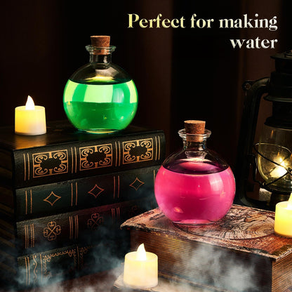 Tessco for you 12 Pcs 8.5 oz Glass Potion Bottles with Cork, Round Spherical Apothecary & Decorative Bottles for Candy, Spices, Vanilla Extract, Wish Messages, Snow Globe & DIY Crafts (Classic)