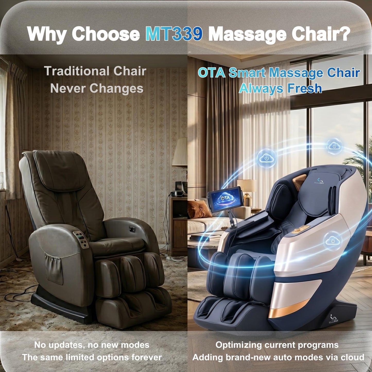 MassaMAX 2026 4D Massage Chair, Full Body Recliner with OTA Cloud Tech, Deep Yoga Stretch, 27 Auto Modes, 55" SL Track, APP & AI Voice Control, Auto Footrest, Zero Gravity, and Heating for Relaxation