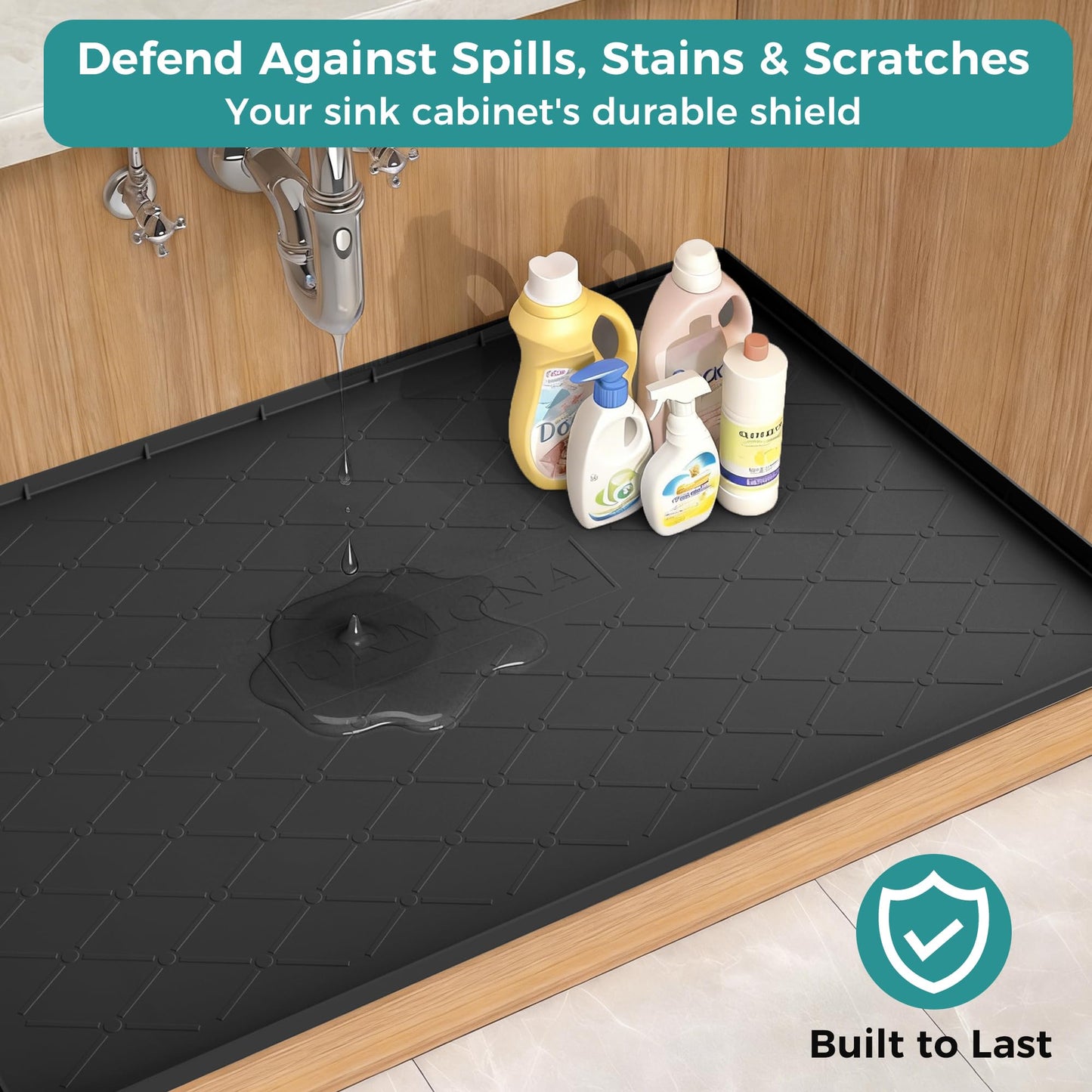 URMONA Under Sink Mat for Kitchen Waterproof, 34" x 22" Silicone Under Sink Mat for Shelf Liner Organizer, Cabinet Sink Protector Under Sink Liner for Bottom Kitchen, Bathroom(Light Grey)