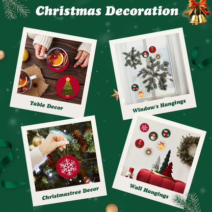 UHAPEER 6PCS Christmas Punch Needle Kit, Punch Needle Embroidery Kit Coaster Kit for Beginners Adults Kids, with Instruction & Video Tutorial, Yarns, Hoop, Coaster Holder, Christmas Craft Art Gift