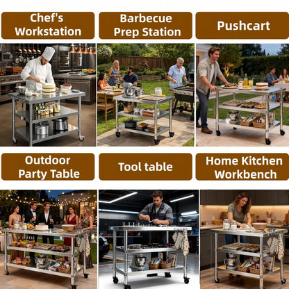 Stainless Steel Prep and Work Table with Wheels, Multi-Size Heavy-Duty Metal Commercial Kitchen Commercial Workbench,Suitable for Restaurants, Homes,Outdoor and Hotels(71" Lx32 Wx34 H)