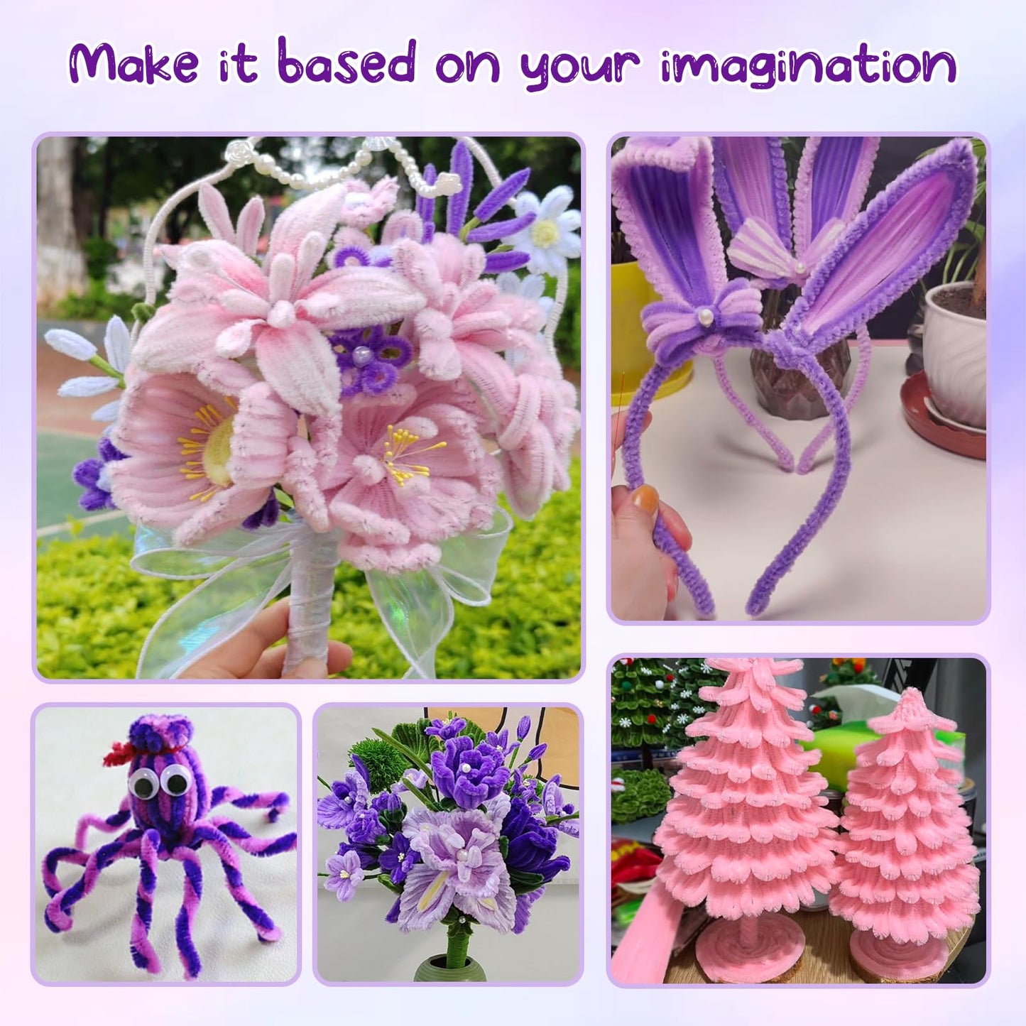 500 Pcs Pipe Cleaners for Crafting - 5 Color Chenille Stems Fuzzy Sticks, Kids DIY Arts & Crafts Supplies, with Bonus Flower Stems & Gardening Tape