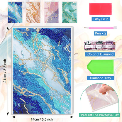 Mooliwe 4 Pcs Diamond Painting Notebook for Adults, Diamond Art Journal DIY Art Kits Sets A5 Leather Painting Sketchbook Christmas Gifts for Adults Beginners(Marble)