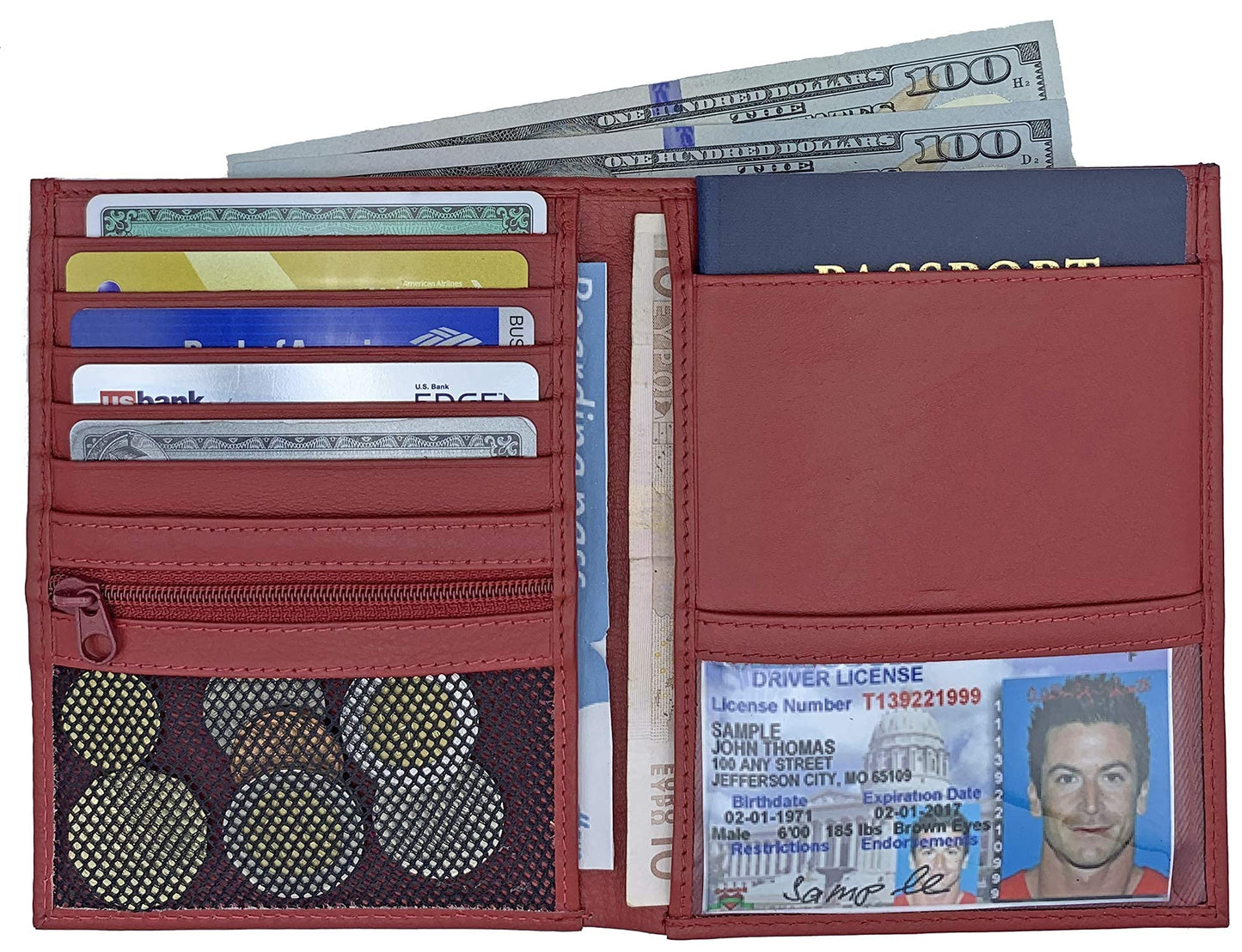 Red RFID Genuine Leather Passport Wallet