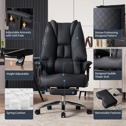 EXCEBET Big and Tall Office Chair 400lbs Wide Seat, Leather High Back Executive Office Chair with Foot Rest, Ergonomic Chairs Lumbar Support for Lower Back Pain Relief (Black)