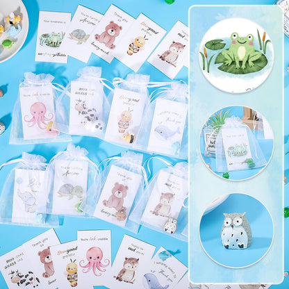 BESARME 50 Set Employee Appreciation Gifts Bulk, Teacher Appreciation Gifts for Coworkers Staff Thank You Gift Resin Animal Set with Inspirational Note Cards School Supplies