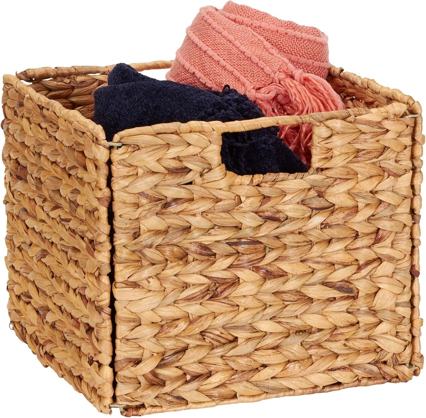 Household Essentials Foldable Wicker Storage Bin, Water Hyacinth, Sturdy Steel Frame, Handwoven and Decorative, Durable