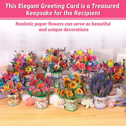 8 Pack Paper Flower Pop Up Cards, Flower Bouquet Card Popup 3D Greeting Cards for Mother's Day, Graduation, Anniversary, Birthday, Congratulations, Get Well, Home Decor, with Envelope and Note