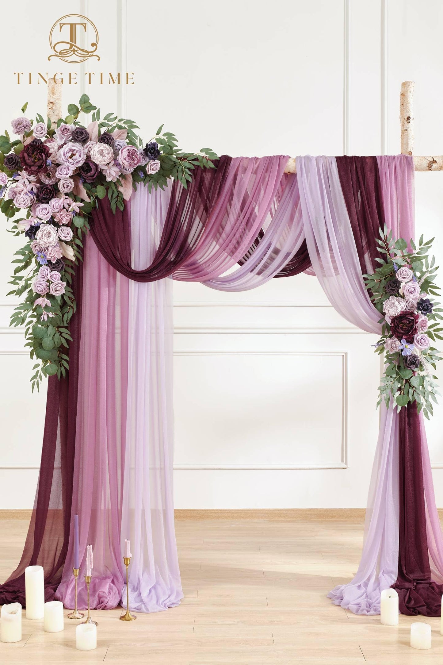 TINGE TIME Wedding Arch Flowers Kit - Deluxe 5pcs Artificial Floral Swag with 3 Sheer Drapes, Realistic Silk Flower Arrangements for Wedding Ceremony Arbor Backdrop Reception Party Home Decor