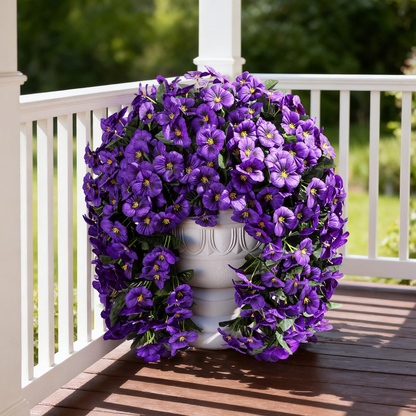 HyeFlora Artificial Flowers for Outdoors, 2pcs Faux Silk Pansies Flowers UV Resistant Fake Hanging Flower Plants for Outside Planters Porch Yard Patio Window Box (Dark Purple)