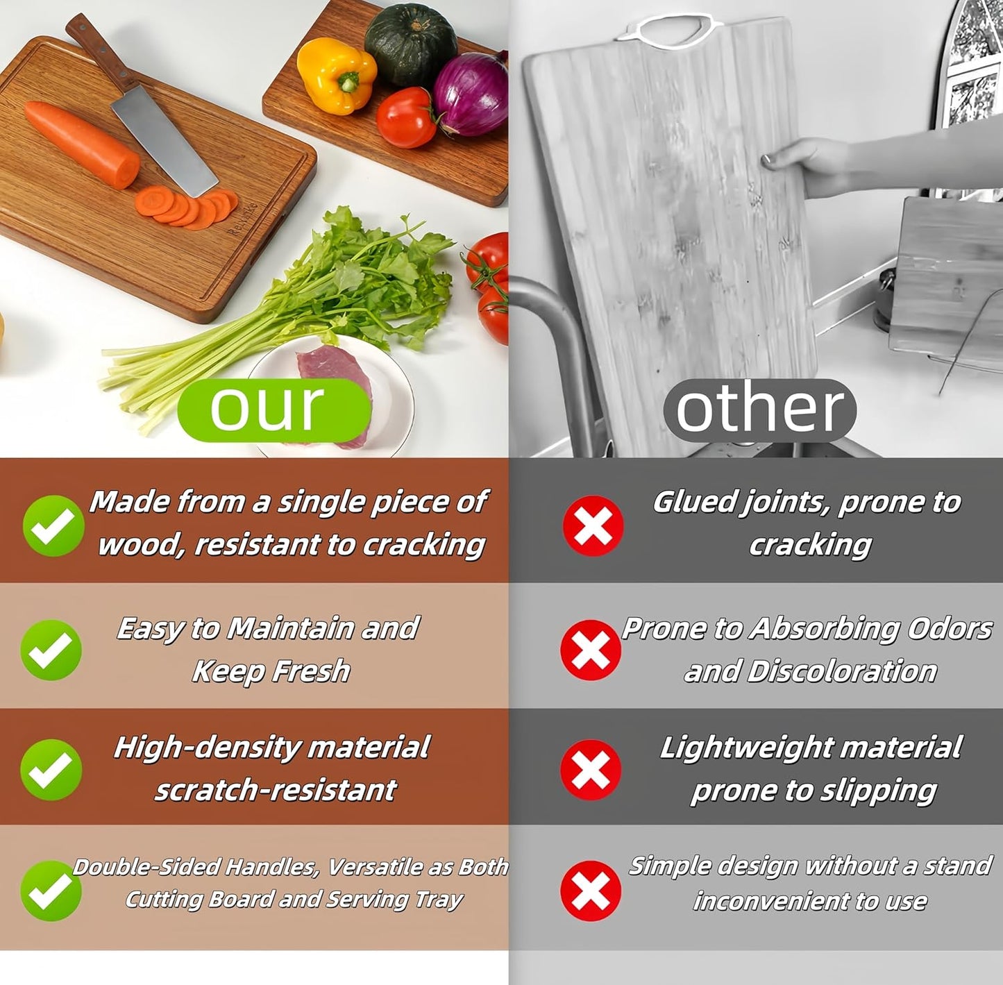 13 8.7 Inch Solid Teak Wood Cutting Board One Piece Non Glued Thick Crack Resistant Wooden Chopping Board