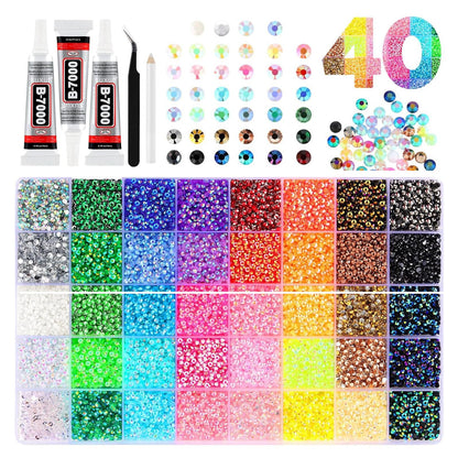 40 Colors Resin Jelly Rhinestones for Bedazzling, 3mm 32000 Pcs Flatback Gems for Crafting,Rhinestone Kit with B7000 Glue for Nail Rhinestones, Shoes, Crafts, Diamond Art & DIY Bedazzler Projects