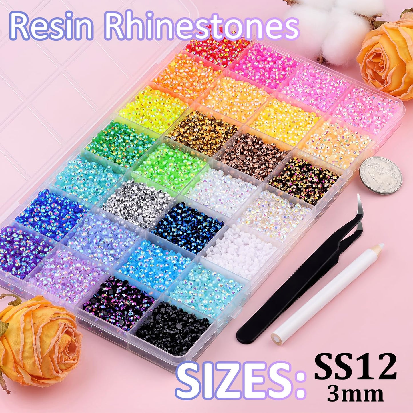 36000Pcs Jelly Rhinestones Bedazzling Kit, Multicolor 3mm Flatback Resin Bedazzler Gems with 3Pcs 10ml B7000 Jewelry Glue for Bedazzled Thing Diamond Art Book Crafting Nail Art