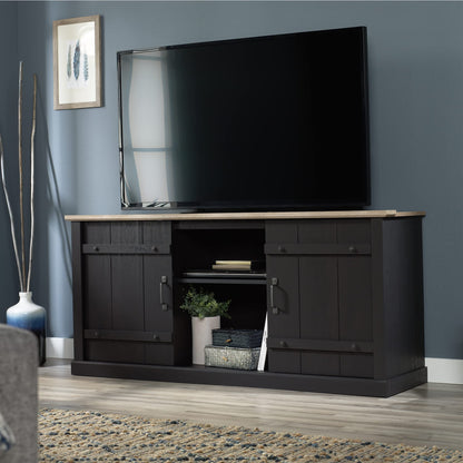 Sauder Misc Entertainment Farmhouse TV Stand, for TVs up to 70", Raven Oak Finish