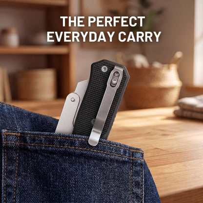 Folding Utility Knife for Men Women, Quick Change Box Cutter with 10Pcs SK5 Replaceable Blades, EDC Razor Knife for Cartons, Cardboard, Boxes, Christmas Stocking Stuffers Gifts for Men Husband Women （Black）