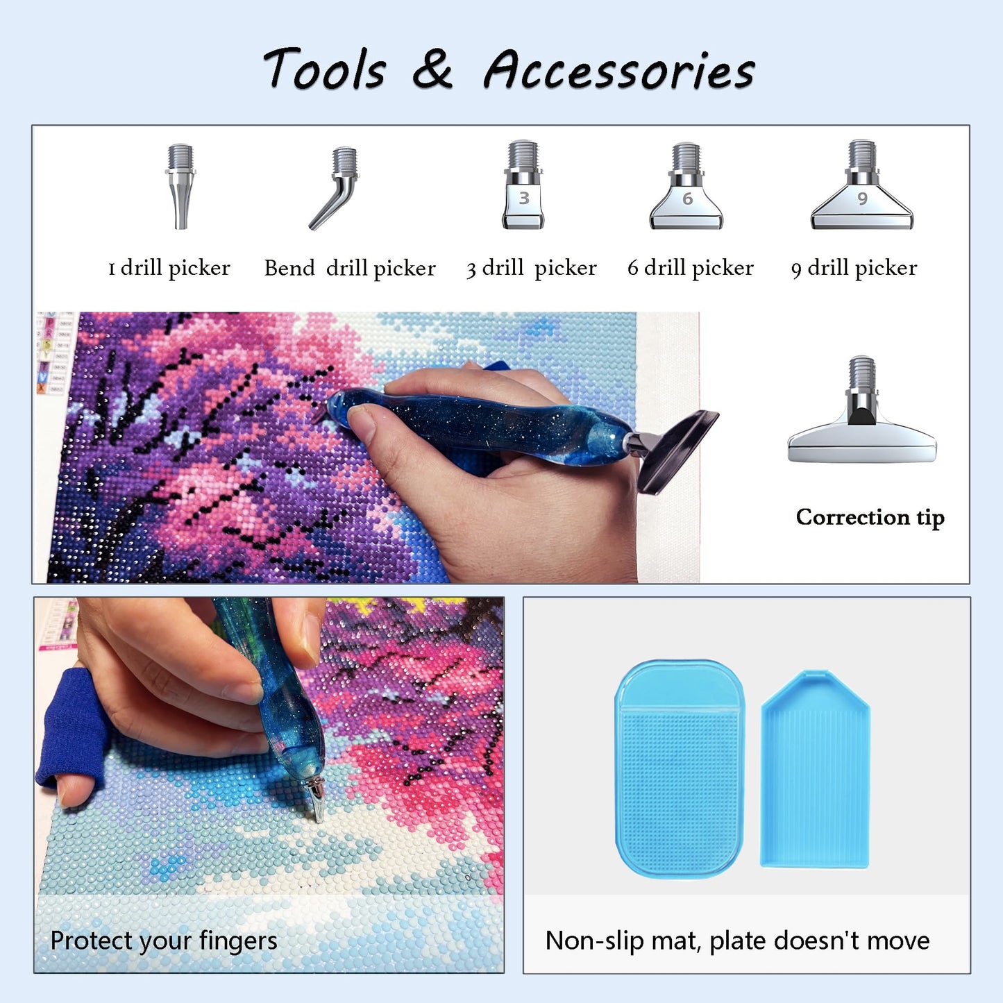 Muzagroo Art Diamond Painting Storage Containers 60 Slots Diamond Art Storage Box with Accessories and Tools Portable Shockproof Organizer Case for Diamond Painting Kits M (Blue-Deluxe)