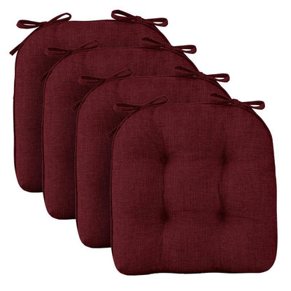 Wellsin Chair Cushions for Dining Chairs, Non-Slip Kitchen Chair Pads with Ties, Tufted Shredded Foam Kitchen Chair Cushions Set of 4, 15.5" X 15.5",Burgundy