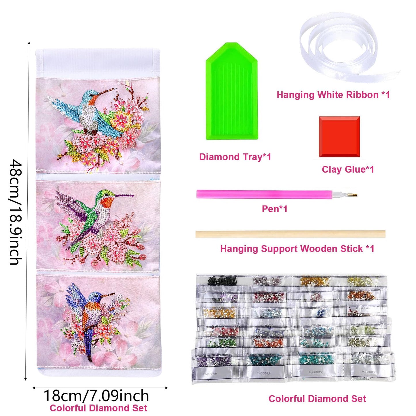 LSQFS 3-Pocket Diamond Painting Storage Bag, Over-Door Canvas Organizer. Wall-Mount Pouch for Adults, Bedroom/Bathroom/Kitchen use. Stores Diamond Art Tools & Small Items, Tidy Home Decor.