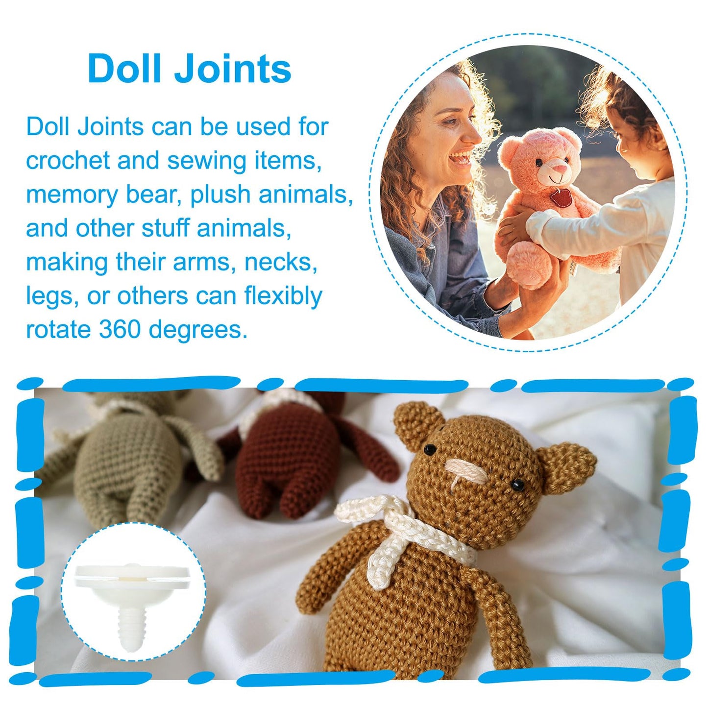 PATIKIL 45mm Doll Joints, 10 Set Plastic Removable Animal Joints Connector Engage Bolt for Bear Soft Limbs Making Head Joints DIY Crafts Accessories, White