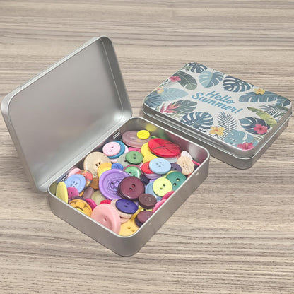 Goodma 12 Pack Empty Rectangular Silver Metal Tins Storage Organizer Gift Boxes with Hello Summer Themed Image Pattern on the Lid, 4.5 x 3.3 x 0.9 inch