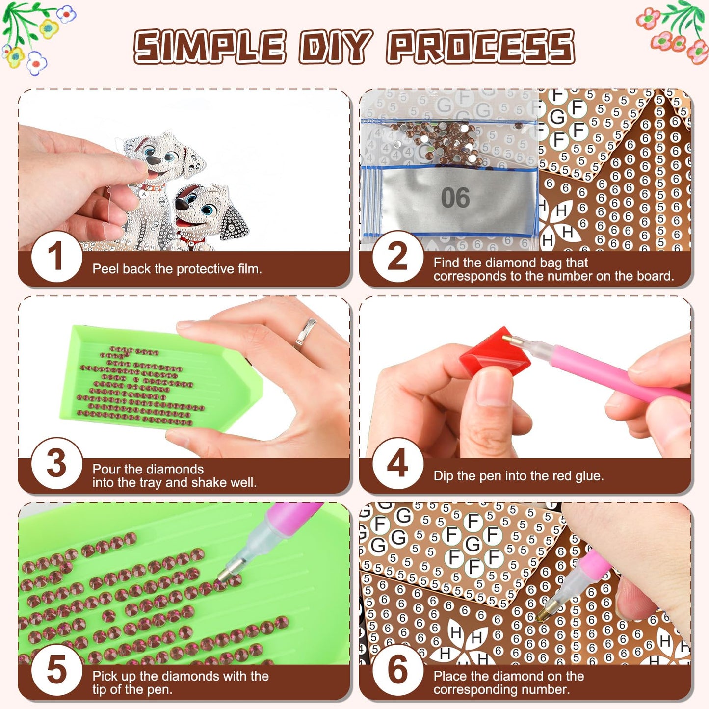 KEYIFA Dalmation Diamond Art Hanging Kits with Chain, Special Shaped Drill Diamond Painting Pendant, Cartoon Crystal Gem Art Pendant 5D Window Crafts for Wall Garden Door Decor (Width 7.9 in)