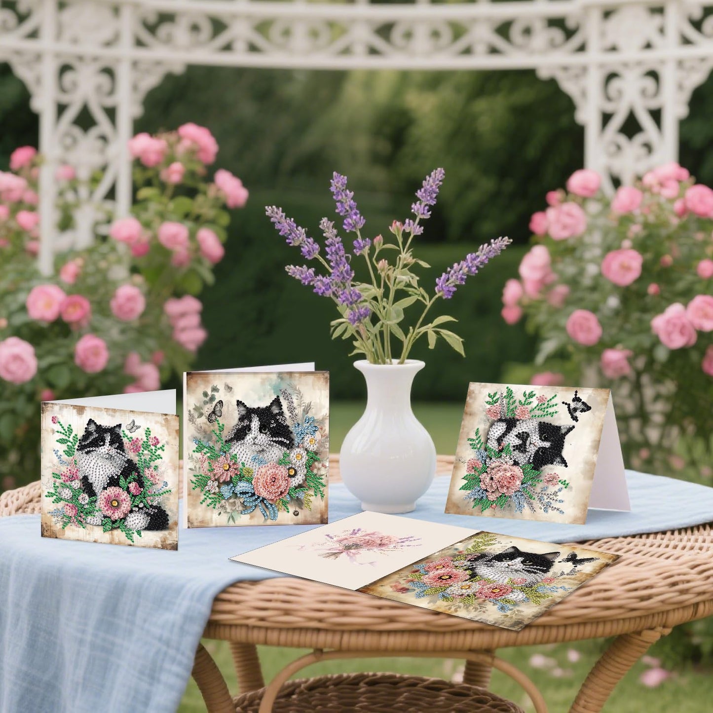 JZHYOAN 6Pcs Cat Diamond Art Card with Envelopes Diamond Painting Cards Crystal Arts Craft Gem Art Gem Painting Mosaic Kit Handmade Birthday Greeting Cards for Holidays Cross Stitch Kit Gift