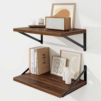 12 Inch 16W 12D Set 2, Floating Shelves, Deep Rustic Wood Wall Storage, x Wall Shelves of Heavy Duty Metal Brackets