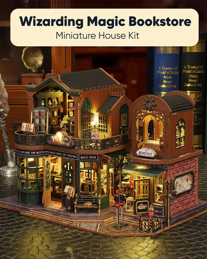 DIY Miniature House Kit, DIY Dollhouse Kit for Adults to Build, Mini Magic House Miniature kit, Model Building Book Nook Diorama Kit, Ideal Gifts for Birthday Christmas(Magic Book Shop)