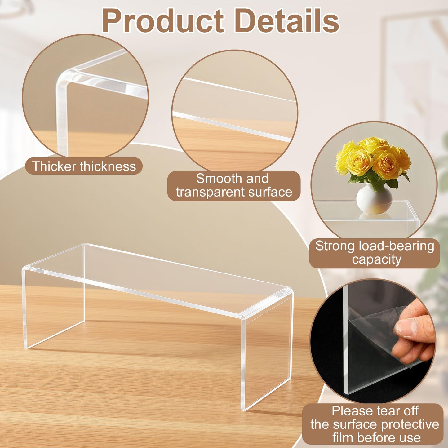 awagas 4 Pcs Large Clear Acrylic Risers, 13''x 4.5''x 6'' Thickened Rectangular Cupcake Holder Perfume Organizer Stand, Large Shelf Risers Desktop Display Stand for Cupcake,Collectibles,Organize,Decor