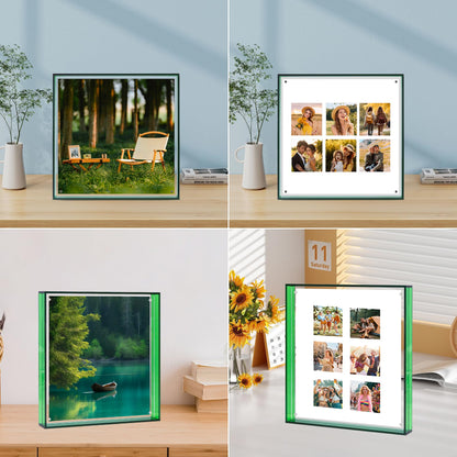 10x10 Picture Acrylic Glass Frame Green Clear Floating Photo Frames for Art Print Wall-Mountable, Individual Tabletop, Shelf and Desk, Decorative Art Design, Home Décor (Art Deco, Emerald Green, 10X10)
