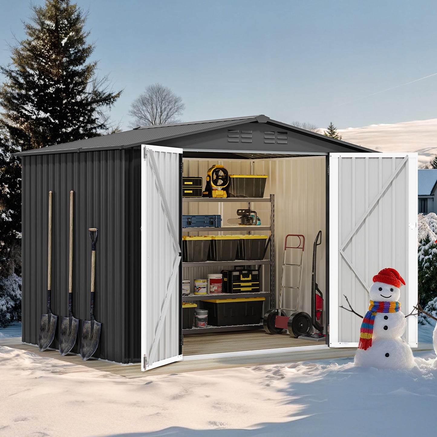 DWVO 7'x5' Large Metal Outdoor Storage Shed, Heavy Duty Tool Storage Sheds for Backyard Patio Lawn - Ideal for Bicycles, Garden Tools, and Lawn Equipment, Easy-to-Assemble, Dark Gray