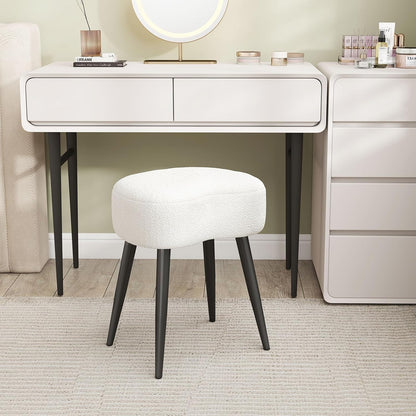 17.7in Teddy Velvet Vanity Stool, Upholstered Makeup Chair with Sturdy Metal Legs, Soft Padded Ottoman Footrest, Modern