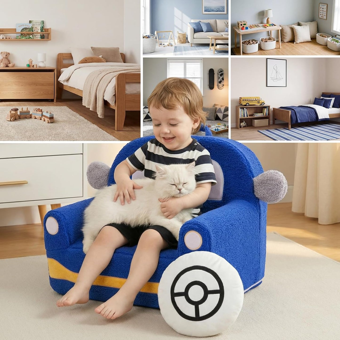 OUOZZZ 13 Toddler Chair Years Old, Kids Chair Comfy Car Sofa with Cushion Handle & Book Pocket, Soft Sherpa Foam Seat