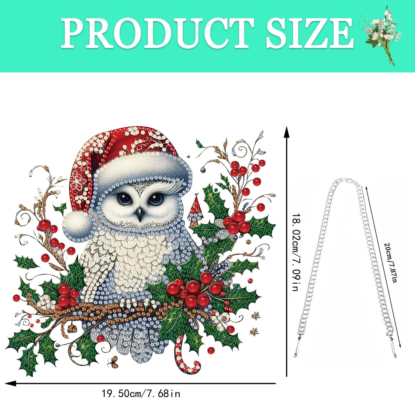 Auremi Christmas Diamond Art Painting Pendant Kits with Chain,5D Owl Diamond Art Hanging Kit DIY Diamond Crystal Window Door Hanging Pendant Kit for Adults Gift Wall Decor