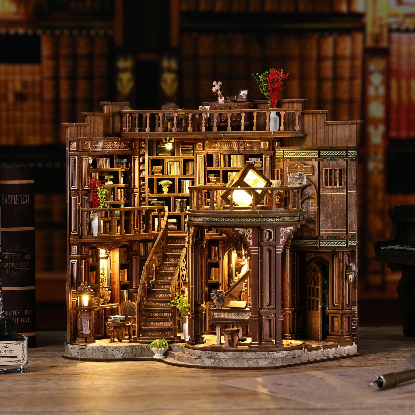 DIY Miniature House Kit, Book Nook Kit, 3D Wooden Puzzles Bookshelf Craft Kits, Dollhouse Kit with LED Light, Mini Building Kit for Adults Teen to Build (Dreamy Book Hall)