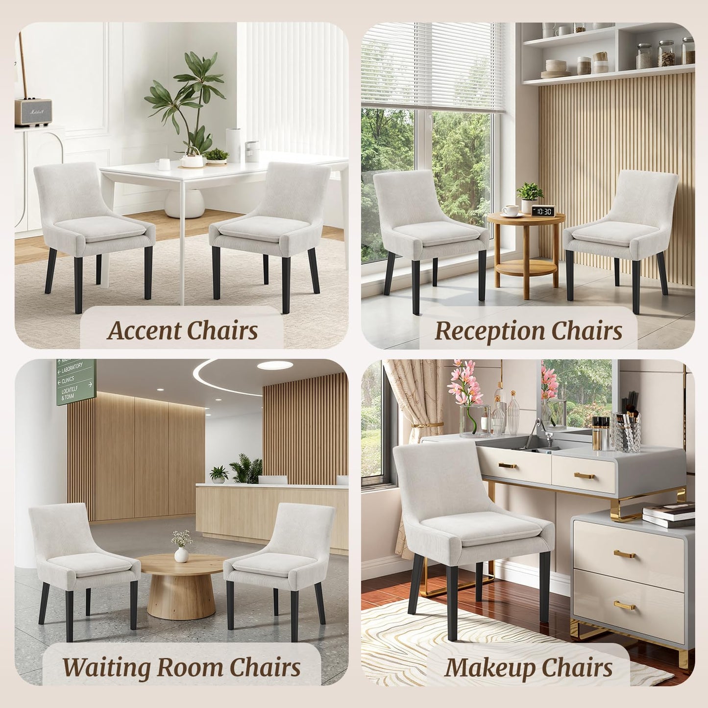 COLAMY Upholstered Dining Chairs Set of 6 with Mid Back and Wood Legs, Modern Accent Side Chairs for Living Room/Dining Room-Beige