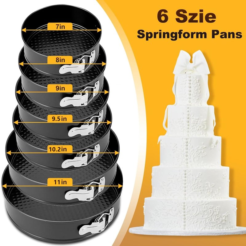 RHQQ Springform Cake Pan, Cake Pan with 6 Different Size (7,8,9,9.5,10.2,11inch), Cake Molds for Baking with Removable Bottom, Non-Stick Bakeware for Effortless Baking and Easy Release