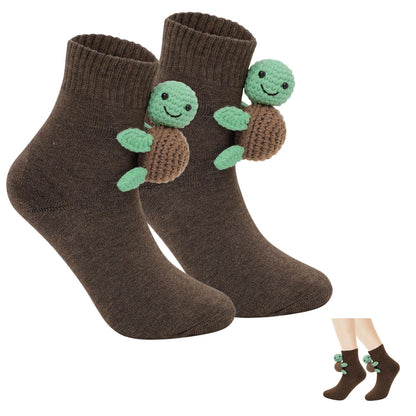 Whaline 3D Knit Animal Sock Turtle Socks Brown Funny animal Hug Cotton Socks for Holiday Christmas Party Gift Supplies, 1 Pair