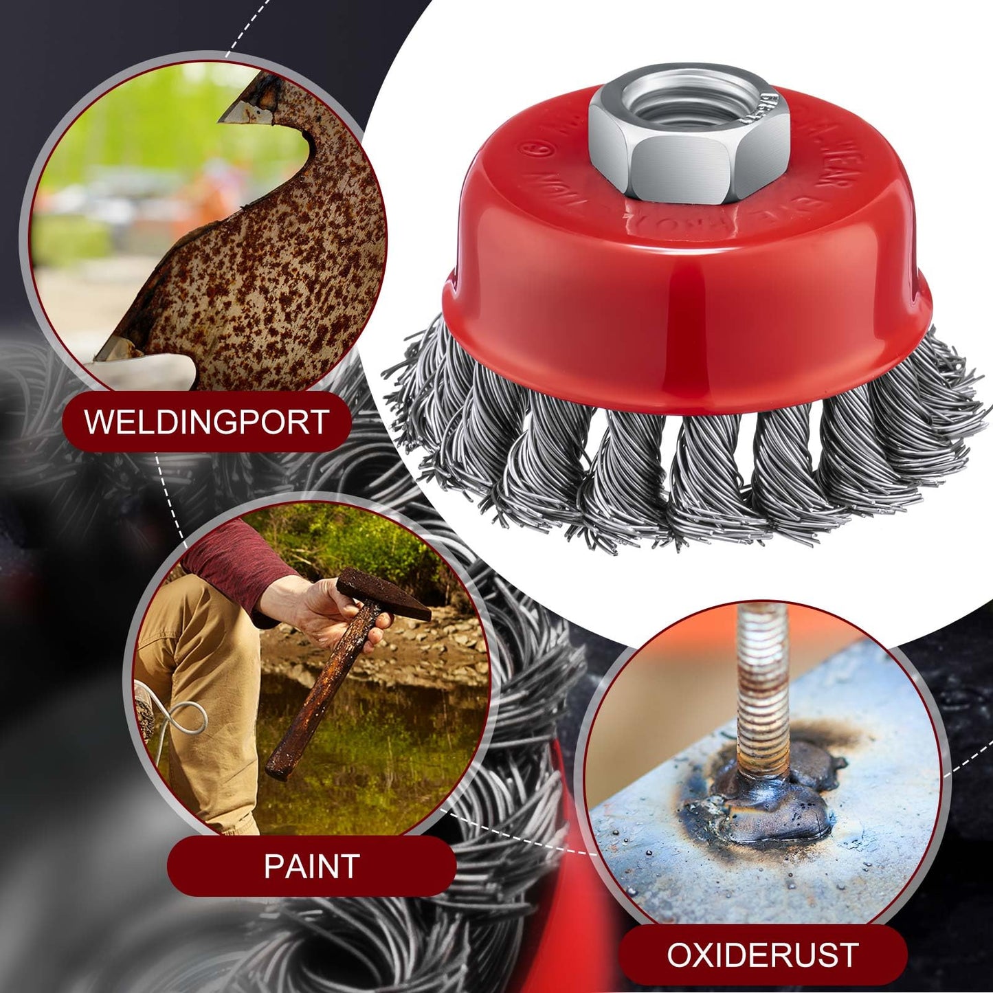 Tandefio 24 Pcs 3 Inch Wire Wheel Cup Brush with 5/8"-11 Threaded Arbor for 4 1/2 Angle Grinder Twisted Knotted Grinder Abrasive Wire Brushes for Heavy Cleaning Rust Removal (Classic)
