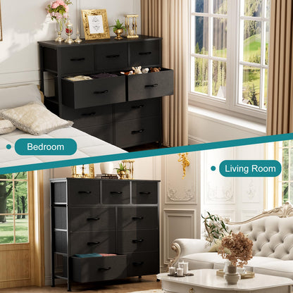 OLIXIS 9 Drawers Storage Organizers Units, Closet Organizers and Storage for Clothes, Fabric Storage Drawer for Living Room, Chest of Dresser in 39.4" D x 11.8" W x 39.9" H, Black