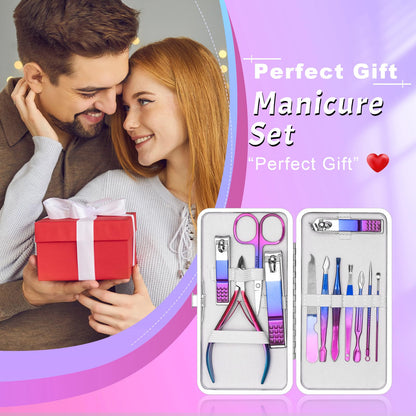 CGBE Manicure Set Nail Clippers Pedicure Kit Men Women Grooming kit Manicure Professional Nail Care Tools Gift 12Pcs with Luxurious Travel Case