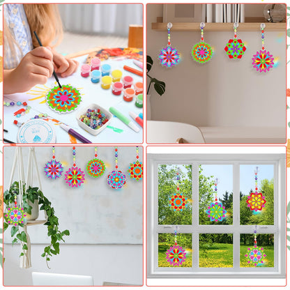 Sonwyoung 30 Sets Summer Mandala Suncatchers Craft Kits Easter Holi DIY Glow in The Dark Stained Glass Kit Paint Your Own Window Ornaments Art for Holiday Parties Home Decor and Creative Activities