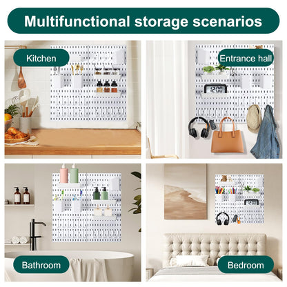 Wall Mount Peg Board Organizer 45pcs Kit, 4 Panels and 41 Accessories Pegboard Wall Organizer with Hooks, Bins, Shelves, DIY Tool Storage Pegboards Kits for Home Office Space Saving (White, 22"×22")