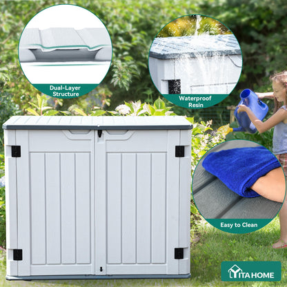 YITAHOME Outdoor Horizontal Storage Sheds w/o Shelf, 35 Cu Ft Lockable Resin Waterproof Shed, Ideal for Garden Tools, Easy to Assemble, Light Gray