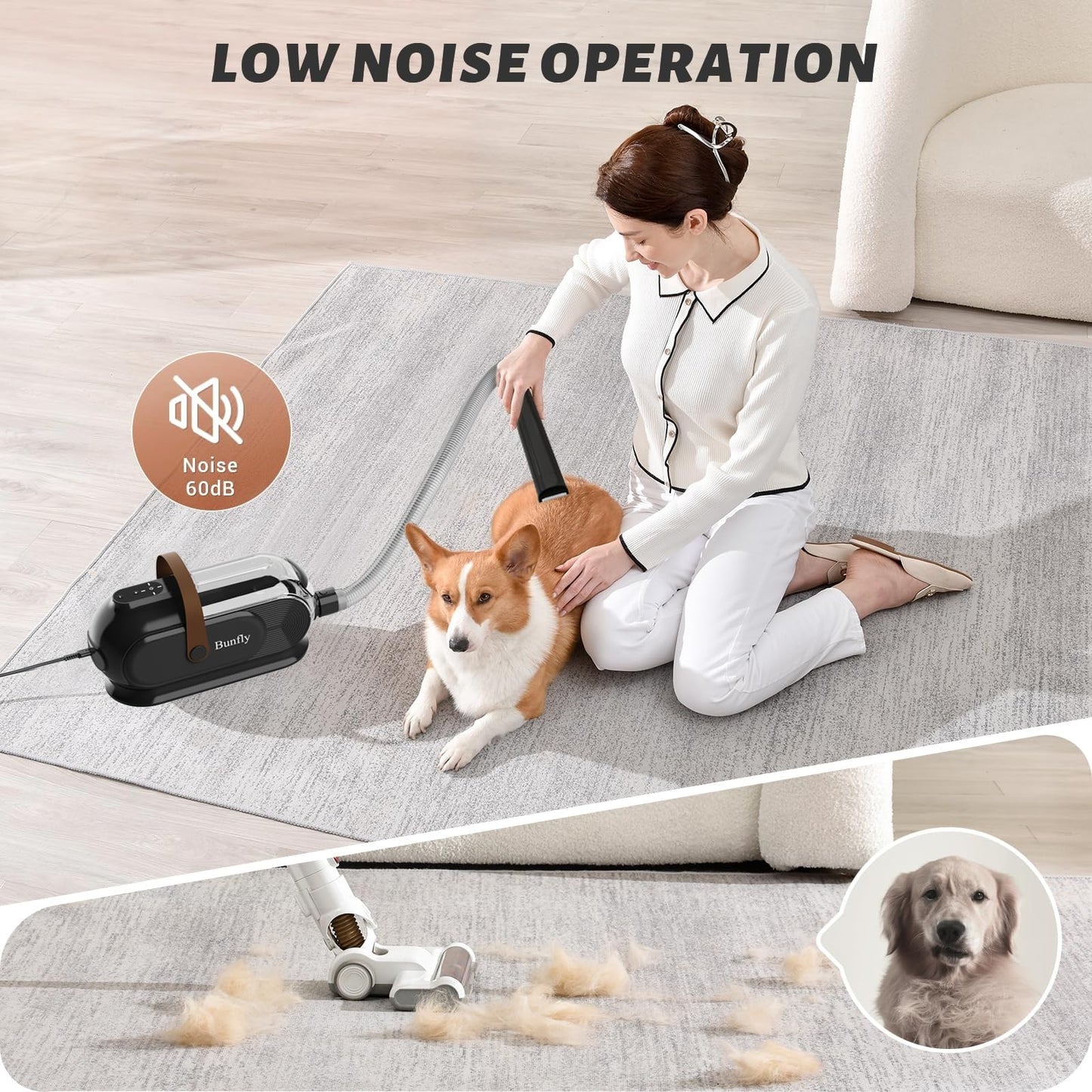 Bunfly Dog Grooming Kit with 13000kpa Strong Grooming & Vacuum Suction 99% Pet Hair,3L Capacity,11 Grooming Tools Dogs Cats and Other Animals,Home and Car Cleaning -Black