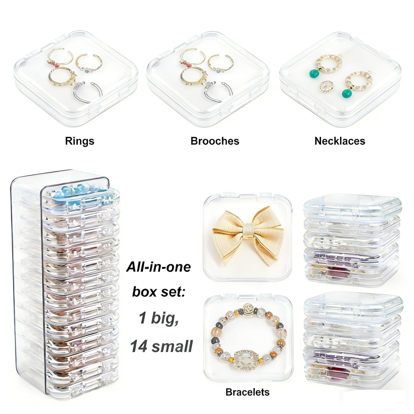 Bead Organizer Box with Lid, 14Pcs Small Beads Organizers and Storage Plastic Cases for Bracelet Making DIY, Jewelry, and Small Parts