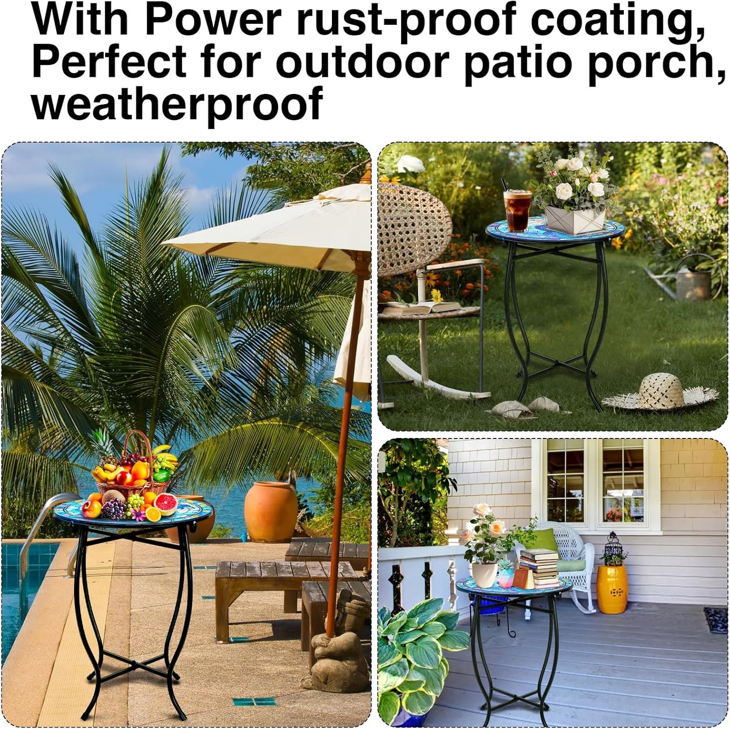 Fashion&cool 14 Inch Patio Side Table for Small Space, Weather Resistant Metal Side Table, Small Round End Table Accent